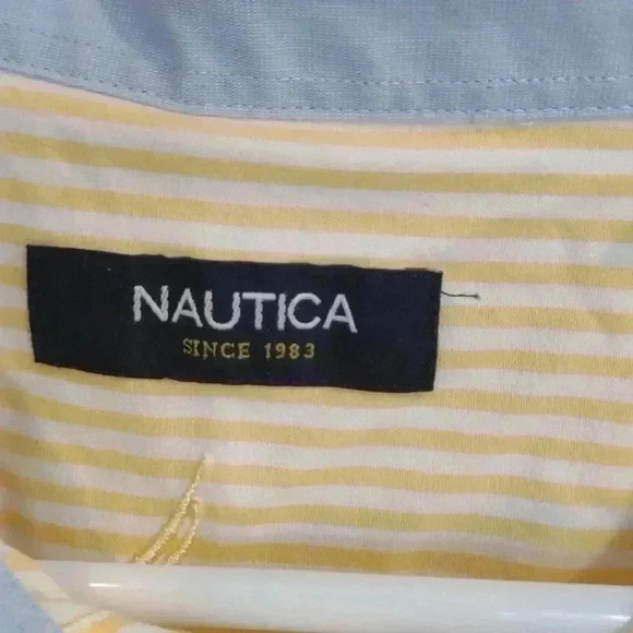 Men's Nautica yellow stripe button down - Picture 2 of 3